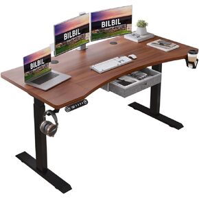 bilbil 55x30 Inches Electric Standing Desk with Drawer, Height Adjustable Sit Stand Up Desk with 4 Splice Boards, Home Office Desk Computer Workstation with Dark Walnut Top/Black Frame