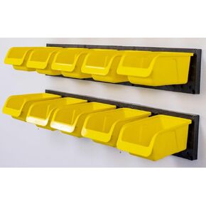 WallPeg Wall Mounted Storage Bins -10 Bins & 2 ea -24" Peg Board Tracks - Plastic Hanging Bins Organizer Pegboard Garage Storage Rail Kit PK 2-10