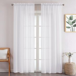 Chyhomenyc Crushed Sheer Black Curtains 24 Inch Length 2 Panels, Light Filtering Solid Crinkle Voile Lightweight Textured Sheer Curtian for Bedroom Bathroom, 28Wx24L Inches, 2 PCS in Kuwait