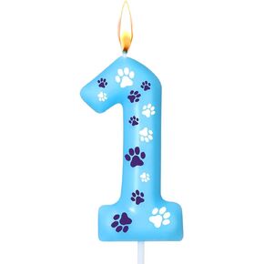 Number 1 Blue Dog Paw Birthday Candles Birthday Cake Topper Blue Dog Paw Print Themed Numeral Birthday Candles for Boy Girl Dog Paw Birthday Decoration Blue Dog Party Supplies