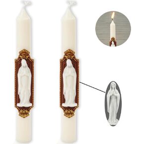 Baptism Candles Catholic Set of 2 - White Holy Communion Candle - Jesus&Virgin Mary Prayer Candles - Catholic Candle Set - Handmade Soy Wax Scented Taper Candles - 8.6Inch