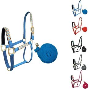 Tahoe Tack Patterned Nylon Horse Halters with Padded Noseband and Matching 10’ Soft Grip Lead Rope - 6 Month Warranty