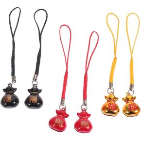 6pcs Purse Bell Pendant Cell Phone Charm Strap Feng Shui Pendant Money Bag Keychain Key Holder Backpack Pendant Lucky Cats Key Lanyard Phone Decoration Christmas Socks Copper Small