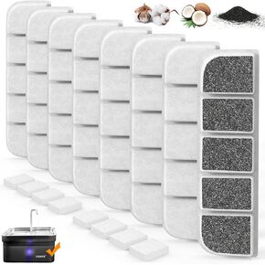 8 Pack Replacement Filters and 8 Pack Pump Filters for SIBAYS 355oz/2.8Gal/10.5L Large Dog Water Fountain, Made of Coconut Shell Activated Carbon and PP Cotton, Food Grade Water Fountain Filters