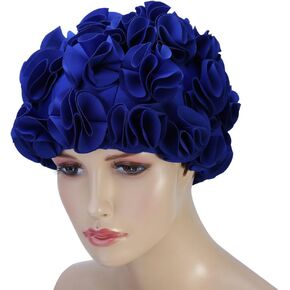 Bathing for Women Swimming,Swim Hat Flowers,Fashion Flower Swim,Long Hair Swimming Women Adult Kids Retro Floral Petal Swimming Hats Fashion Elastic Long Hair Swim Bathing(Blue)