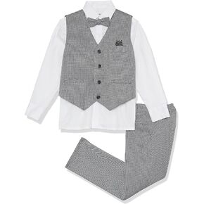 Isaac Mizrahi Slim Fit Boy's Pindot Vest, Shirt, Bowtie, and Pant Set