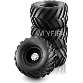 4PCS 1/10 Scale RC Monster Truck Rubber Tire w/12mm Hex Plastic Wheel Rim 133mm/73mm Rubber Rocks Tyres Set Fit for 1/10 RC Monster Truck E-Revo and Summit,MAXX, HIMOTO HSP HPI Tamiya Kyosho