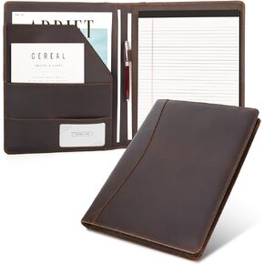 Polare Full Grain Leather Portfolio Business Padfolio Cover, Professional Legal Document Organizer Resume Folder with Writing Pad for Letter/A4 Notepad Holder