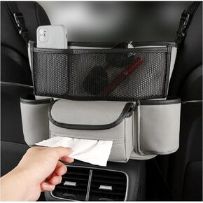 Car Handbag Holder Between Seats, Large Capacity Leather Auto Backseat Storage Bag with Tissue Holder, Car Back Seat Pet Kids Barrier, Vehicle Interior Organizer for Bag Phone Cup (Black)