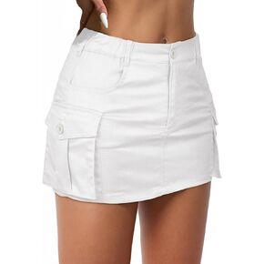 Women Mini Cargo Skirts Y2k Short Denim Skirt with Pockets Low Waist Button Jean Skirts