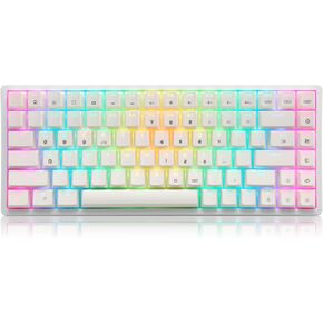 HUO JI Wireless Mechanical Gaming Keyboard, Programmable RGB Backlit, Bluetooth 5.0, Blue Switches, 84 Keys, Wired 75% Keyboard for iPad, iMac Android/Windows Tablet Laptop Desktop, White in Kuwait