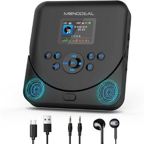 CD Player Portable,MONODEAL Bluetooth CD Player with Speakers and FM Transmitter,Support TF Card,Rechargeable CD Player for Car/Home with 2.0“ TFT Screen