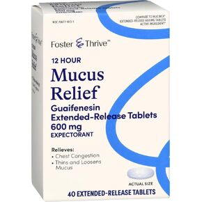 Foster & Thrive Chest Congestion Mucus Extended Release, 600 mg Guaifenesin Relieves Chest Congestion Caused by Excess Mucus, (Compare to Mucinex 12 Hour Extended Release), 40 Tablets