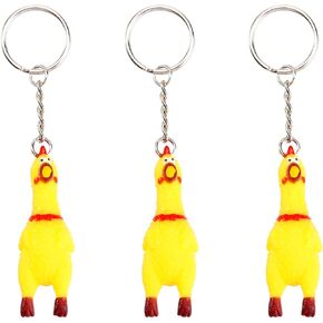 NUOBESTY Screaming Chicken Keychain, 3pcs Mini Squeeze Screaming Chicken Keyrings Rubber Chicken Pendant Toy for Handbag Car Party Gift