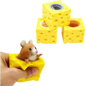 Squeeze Toy Cheese Mouse Funny Fidget Toys 3 Pcs Relief Stress Anxiety Tension Sensory Gift Party Favor Classroom Prize for Kids Boys Girl