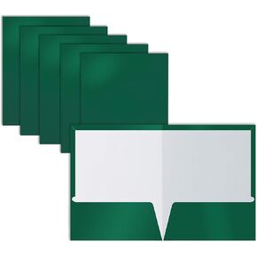 Better Office Products 2 Pocket Glossy Laminated Dark Green Paper Folders, Box of 25, Letter Size, Dark Green Paper Portfolios