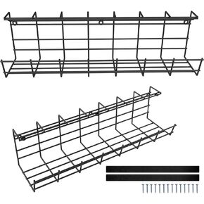 Under Desk Cable Management Tray, Under Desk Cable Organizers for Wire Management, Metal Wire Desk Cable Tray for Office and Home (Black Wire Tray 17''- Set of 2)