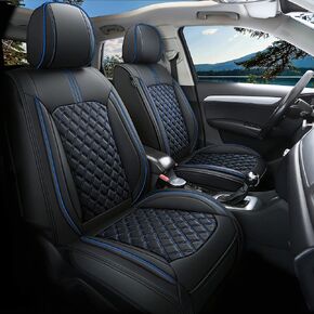 Comfortable Leather Auto Car Seat Covers Front & Rear Seat Protector Fit Sedan SUV 5 Seats Full Set Universal Fit (Black & Rose)