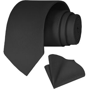 Satin Solid Ties for Men Classic Wedding Necktie and Pocket Square Set Formal Business
