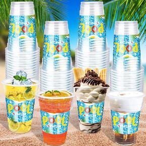 60 Pieces Pool Party Cups Disposable Summer Cups Plastic Tropical Drinking Cups for Hawaiian Luau Party Birthday Ice Cream Beach Party Decoration 16OZ