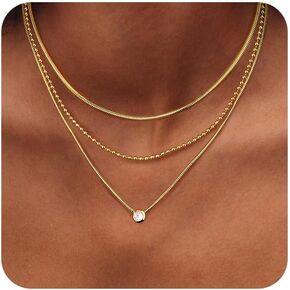 ORAZIO Gold Necklaces for Women,Layered Gold Necklace,14K Gold Plated Pendant Necklaces,Simple Choker Necklaces Set, Dainty Gold Chain Necklaces,Trendy Gold Stacked Jewelry Gifts for Women
