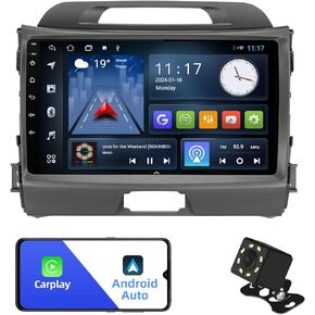 2+32G Android 12 Double Din Car Stereo for KIA Sportage 3 2010-2016 with 9 Inch Touchscreen Radio Built-in Wireless Carplay/Android Auto/GPS/Bluetooth/FM/AUX-in/Steering Wheel Controls/Backup Camera