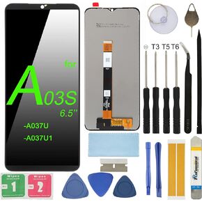 LCD Screen Replacement for Samsung Galaxy A03S SM-A037U A037F A037M A037G S134DL 6.5" Assembly LCD Display Touch Screen Digitizer with Tools Adhesive