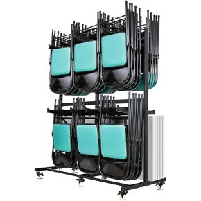 Folding Chair Cart Thickened Folding Chair Rack Two Tier 800Lbs Capacity Heavy Duty Folding Chair Storage Folding Chair Cart with Locking Rubber Wheels
