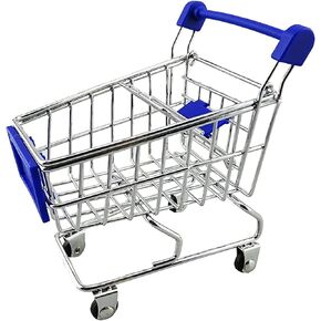 yueton Mini Shopping Cart Supermarket Handcart Shopping Utility Cart Mode Storage Toy Desk Accessory and Decoration (Stainless Steel Blue)