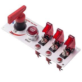 12V Racing Car Ignition Switch Panel with Engine Push Button Ignition Starter Switches Panel 5 in 1 Toggle Switches for Race Car Sport Competitive RV Truck Red LED Silver Panel