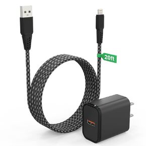 iPhone Charger Cord 20 FT [Apple MFi Certified] iPhone Charger Long Cord with QC 18W Wall Charger Plug, Braided iPhone Charger Cord Fast Charging USB to Lightning Cable for iPhone 14/13/12/11, iPad