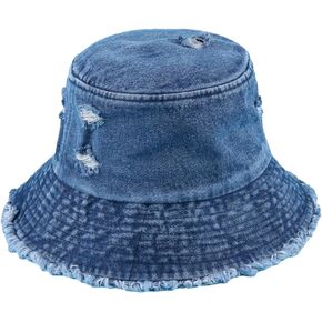 Verdusa Women's Ripped Denim Bucket Hat Raw Hem Sun Hat Outdoor Cap