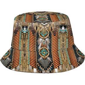 Indian Native American Reversible Bucket Hat Summer Travel Beach Native American Fisherman Sun Hat for Women Men