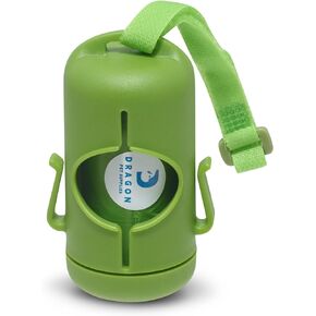 DRAGON Waste Bags Durable Dispenser, Dog poop bags holder with Two Hooks on the side for Used Poop Bags, leash attachment strap and 15 Poop Bags (Black)