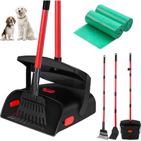 مغرفة مخلفات الكلاب الكبيرة شديدة التحمل، مغرفة مخلفات الكلاب مع 40 كيس نفايات للفناء، سلة دوارة ومجرفة ومجرفة مخلفات الحيوانات الأليفة (أخضر) in Kuwait