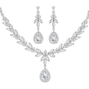 Silver Bridal Necklaces Set for Prom Wedding Jewelry Set Dangle Earrings for Bride Bridesmaid Teardrop Pendant Crystal Wedding Prom Jewelry Accessories for Women
