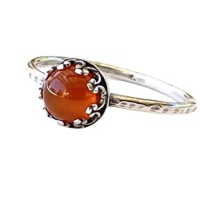 Handmade, Sterling Silver Orange Carnelian Gemstone Stacking Ring Size 8, Ideal Gift for Women, Her, Mom, Best Friend, Mothers Day, Birthday, Graduation, Graduate