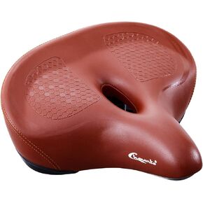 Brown Bike Seat - Comfortable Wide Bike Saddle for Women Men | Soft Memory Foam Oversized Beach Cruiser Bicycle Seats, Dual Shock Absorbing, Universal Fit, Waterproof