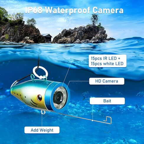 Underwater Camera for Fishing,Ice Fishing Camera,1000 TVL, LCD Monitor,131ft Cable IP 68 Waterproof Underwater Fishing Camera,15 Pcs Infrared and 15 Pcs White Lights Portable Fish Finder in Kuwait