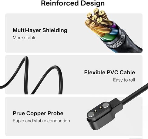شاحن متوافق مع النظارات الذكية، كابل شحن USB مغناطيسي بطول 2.6 قدم، سلك كابل طاقة بديل للشحن - أسود in Kuwait