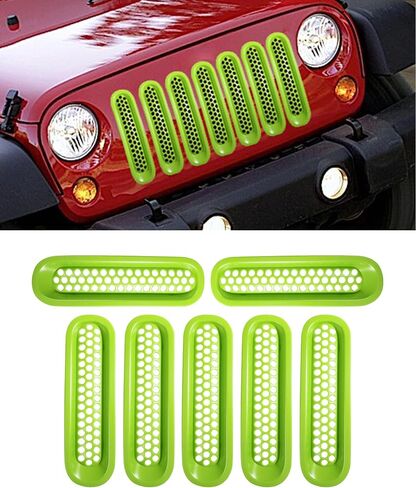 7 عبوات من شبكة الشواية الأمامية، واقيات شبكية على شكل قرص العسل، حشوات شبكية شبكية أمامية، متوافقة مع 2007-2015 JK JKU ببابين و4 أبواب (أسود) in Kuwait