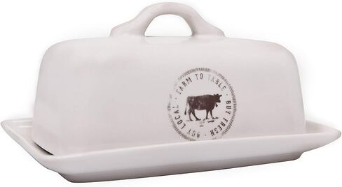 Stoneware Butter Dish with Cow Decal in Kuwait