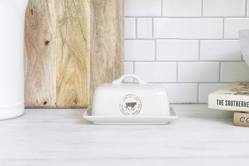 Stoneware Butter Dish with Cow Decal in Kuwait
