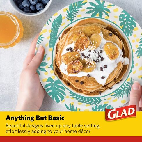 Glad Round Disposable Paper Plates with Palm Leaves Design, 10" | 10 Inch Paper Plates | Soak Proof Paper Plates Heavy Duty, Microwave Safe| Cut Resistant Disposable Plates for Everyday Use, 50 Count in Saudi Arabia