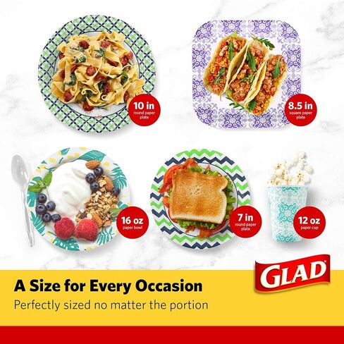 Glad Round Disposable Paper Plates with Palm Leaves Design, 10" | 10 Inch Paper Plates | Soak Proof Paper Plates Heavy Duty, Microwave Safe| Cut Resistant Disposable Plates for Everyday Use, 50 Count in Saudi Arabia