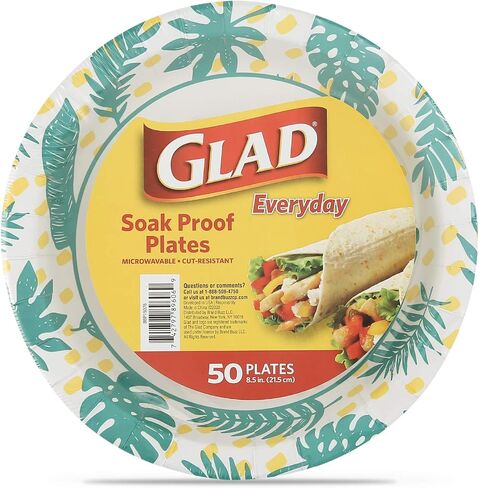 Glad Round Disposable Paper Plates with Palm Leaves Design, 10" | 10 Inch Paper Plates | Soak Proof Paper Plates Heavy Duty, Microwave Safe| Cut Resistant Disposable Plates for Everyday Use, 50 Count in Saudi Arabia