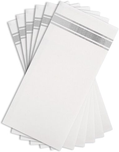 مناديل عشاء ذهبية لامعة على أبيض للاستعمال مرة واحدة، ملمس يشبه الكتان، ورق لب زغب ناعم - 50 عبوة، 8.5 بوصة × 4 بوصة - اسم الطراز: Bold Bliss in Kuwait