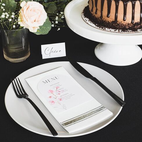 مناديل عشاء ذهبية لامعة على أبيض للاستعمال مرة واحدة، ملمس يشبه الكتان، ورق لب زغب ناعم - 50 عبوة، 8.5 بوصة × 4 بوصة - اسم الطراز: Bold Bliss in Kuwait