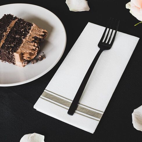 مناديل عشاء ذهبية لامعة على أبيض للاستعمال مرة واحدة، ملمس يشبه الكتان، ورق لب زغب ناعم - 50 عبوة، 8.5 بوصة × 4 بوصة - اسم الطراز: Bold Bliss in Kuwait