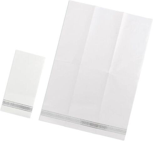 مناديل عشاء ذهبية لامعة على أبيض للاستعمال مرة واحدة، ملمس يشبه الكتان، ورق لب زغب ناعم - 50 عبوة، 8.5 بوصة × 4 بوصة - اسم الطراز: Bold Bliss in Kuwait